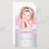 ピンクとシルバーの写真ありがとう サンキューカード (正面/裏面)