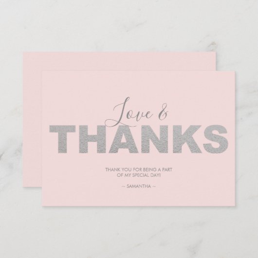 ピンクとシルバーの愛と感謝のカード ありがとう サンキューカード (正面/裏面)
