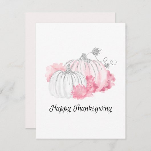ピンクとシルバーの水彩画のかぼちゃ シーズンカード (正面/裏面)
