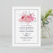 ピンクとシルバーの熱帯フローラ結婚ズ 箔招待状 (立ち正面)