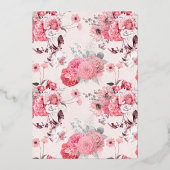 ピンクとシルバーの熱帯フローラ結婚ズ 箔招待状 (裏面)