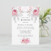 ピンクとシルバーの牡丹の花模様結婚ズ 招待状 (スタンド正面)