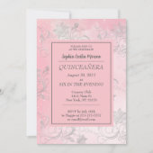 ピンクとシルバーの花柄の招待状 招待状 (正面)