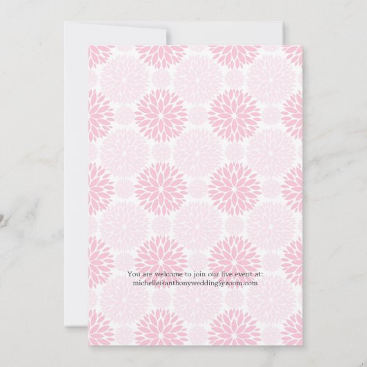 ピンクとシルバーの花柄 縮小結婚式ゲスト 案内状 (裏面)