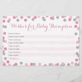 ピンクとシルバーの赤ちゃんシャワーがベビーカードを願う