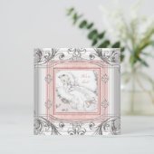 ピンクとシルバーの赤ちゃん女の子シャワー 招待状 (スタンド正面)