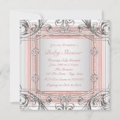 ピンクとシルバーの赤ちゃん女の子シャワー 招待状 (裏面)