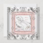 ピンクとシルバーの赤ちゃん女の子シャワー 招待状 (正面)