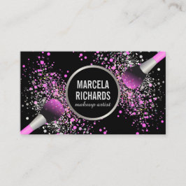 ピンクとシルバーの赤面紙吹雪メイクアップアーティスト 名刺
