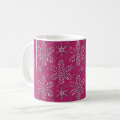 ピンクとシルバーの雪の結晶 クリスマスマグカップ 名前入り コーヒーマグカップ (正面左)