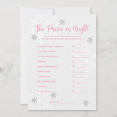 ピンクとシルバーの雪の結晶「プライス・イズ・ライト」ゲーム 招待状 (正面)