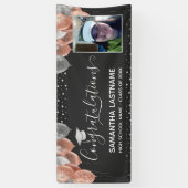 ピンクとシルバーの風船卒業バナー 横断幕 (縦)