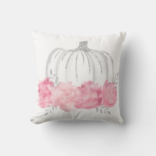 ピンクとシルバーウォーターカラーカボチャ装飾用クッション クッション (正面)