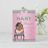 ピンクとシルバーグレーの民族少女の赤ちゃんシャワー 招待状 (スタンド正面)