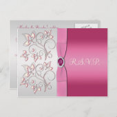 ピンクとシルバーR.S.V.P.ポストカード インビテーションポストカード (正面/裏面)