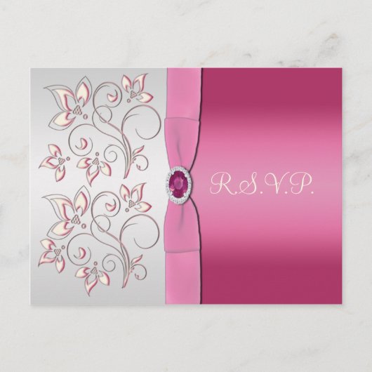 ピンクとシルバーR.S.V.P.ポストカード インビテーションポストカード (正面)