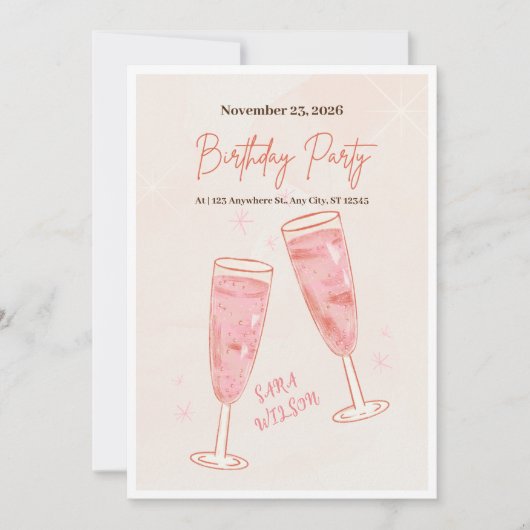 ピンクとシンプルクリエイティブハッピーバースデー招待状 招待状 (正面)