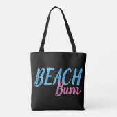 ピンクとスカイブルーのビーチBUMレタリングオン黒 | トートバッグ (裏面)