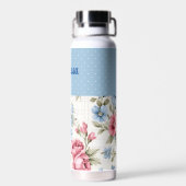 ピンクとスカイブルーの花と水玉 ウォーターボトル (背面)