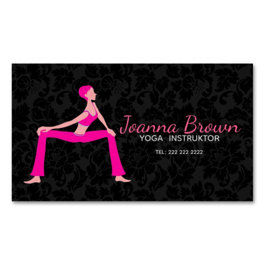 ピンクとスキントーンヨガポーズシルエット マグネット名刺 (正面)