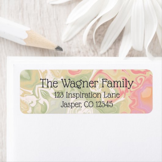 ピンクとスタイリッシュグリーンの抽象芸術の渦巻き ラベル (インサイチュ)