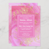 ピンクとスタイリッシュフローラのブライダルシャワーへの招待 招待状 (正面/裏面)