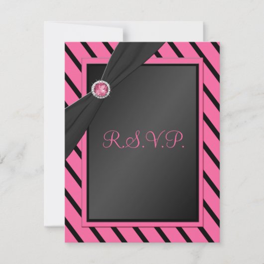 ピンクとストライプブラックのR.S.V.P.カード 出欠カード (正面)