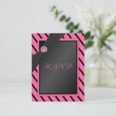 ピンクとストライプブラックのR.S.V.P.カード 出欠カード (スタンド正面)
