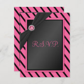 ピンクとストライプブラックのR.S.V.P.カード 出欠カード (正面/裏面)