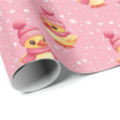 ピンクとスノーフレークをモチーフにした可愛いアヒル ラッピングペーパー (ロールコーナー)