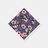 ピンクとスミレの野生バラの《鳥》アメリカゴガラ スタンダードカクテルナプキン (角)