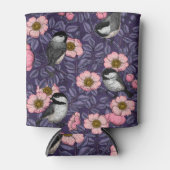 ピンクとスミレの野生バラの《鳥》アメリカゴガラ 缶クーラー (正面)