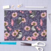 ピンクとスミレの野生バラの《鳥》アメリカゴガラ 薄葉紙 (クラフト)