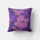 ピンクとスミレ色の牡丹と紫茶 クッション (裏面)