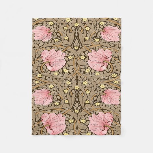 ピンクとセピアのWモリスのパーペネルパターン フリースブランケット (正面)