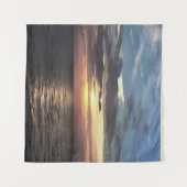 ピンクとセルーリアンブルー芸術的海サンライズ タペストリー (正面(横))