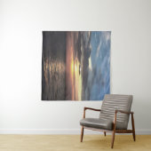 ピンクとセルーリアンブルー芸術的海サンライズ タペストリー (インサイチュ(横))