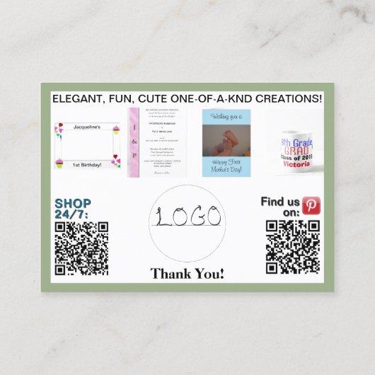 ピンクとセージのビジネス写真QRコード3.5 x 2.5 名刺 (裏面)