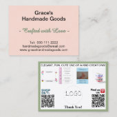 ピンクとセージのビジネス写真QRコード3.5 x 2.5 名刺 (正面/裏面)