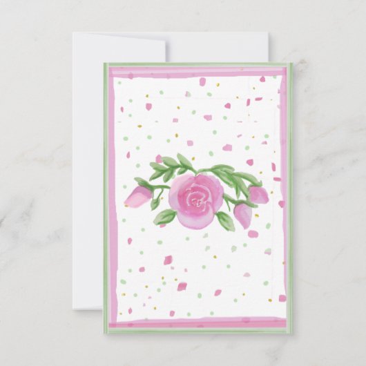 ピンクとセージの水の色のバラ女の子の赤ちゃんシャワー 招待状 (裏面)