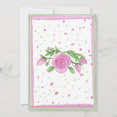 ピンクとセージの水の色のバラ女の子の赤ちゃんシャワー 招待状 (裏面)
