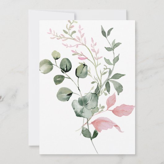 ピンクとセージの花のエレガントなスクリプト結婚式 招待状 (裏面)