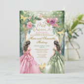 ピンクとセージグリーンのツインポロイヤルプリンセスのキンチェ 招待状 (スタンド正面)
