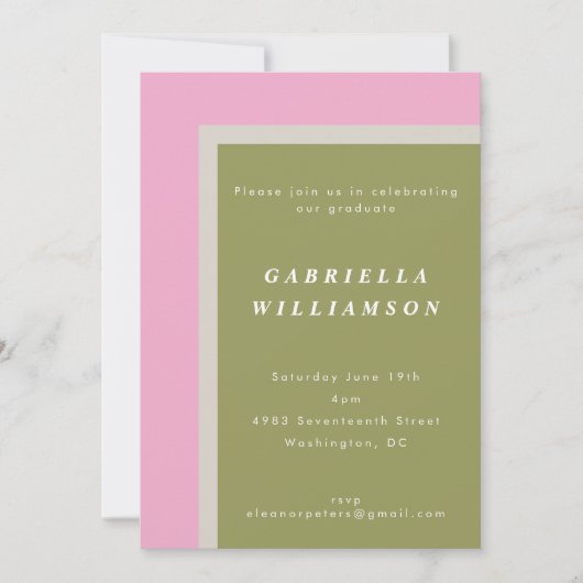 ピンクとセージ幾何学的カスタム卒業式パーティー 招待状 (正面)