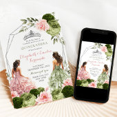 ピンクとセージ緑のツインズジオメトリックキンセアニラ 招待状