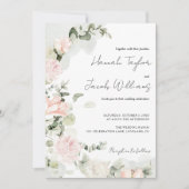 ピンクとセージ緑のフローラQRコード結婚s 招待状 (正面)