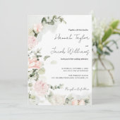ピンクとセージ緑のフローラQRコード結婚s 招待状 (スタンド正面)
