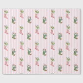 ピンクとセージ緑のヴィンテージクリスマスギフトラップ ラッピングペーパー (フラット)