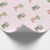 ピンクとセージ緑のヴィンテージクリスマスギフトラップ ラッピングペーパー (角)