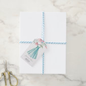 ピンクとセージ ブルーの花をテーマにしたブライダルシャワーの装飾アイデア ギフトタグ (より糸付き)